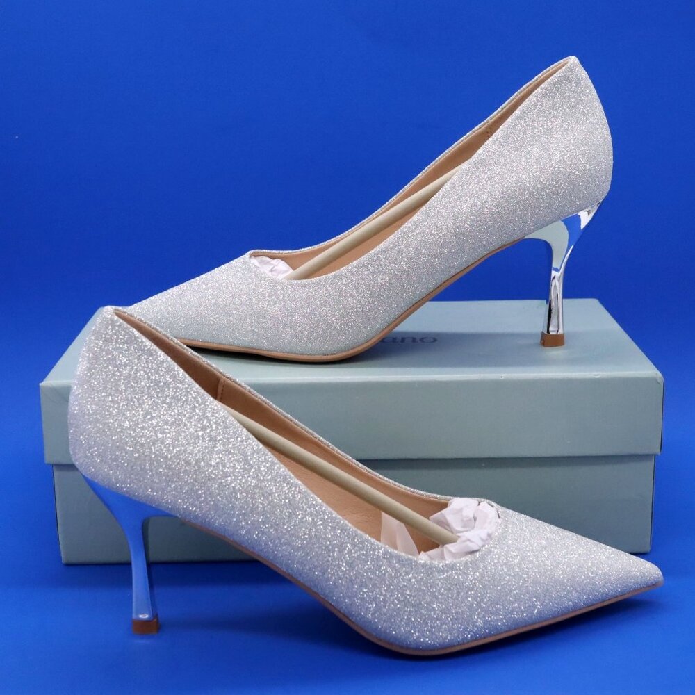 C. Paravano Silver Formal Kitten Heel Pump Pointy Toe Women's EU 39 US 8.5